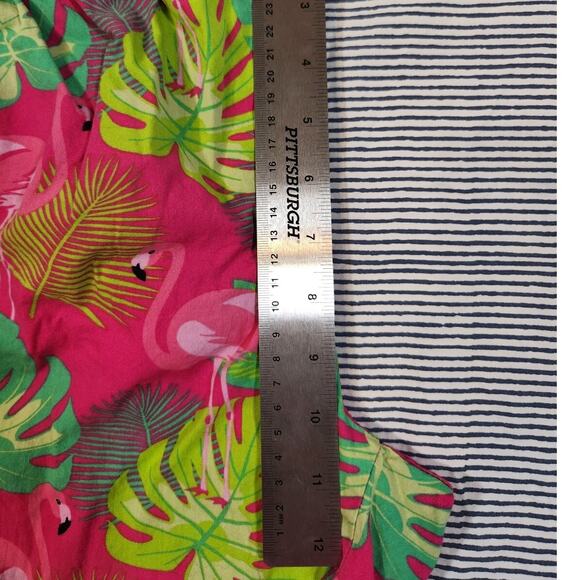 Massive $65 Large Pink Green Flamingo Tropical Stretch Waist Cotton Shorts - Picture 6 of 10
